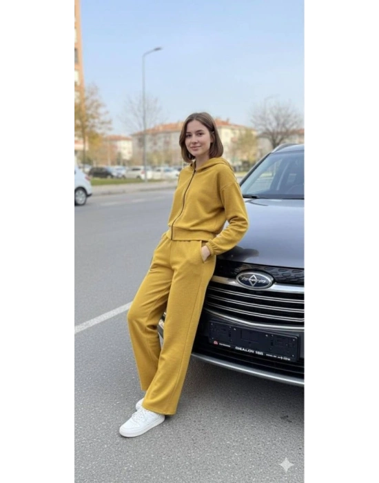 Kadın Uzun Kollu Kapüşonlu Hırka Ve Pantolon Ikili Takim