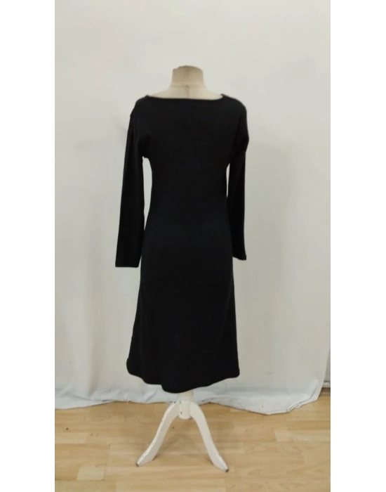 Kadın Uzun Kollu Kare Yaka Midi Kaşkorse Elbise