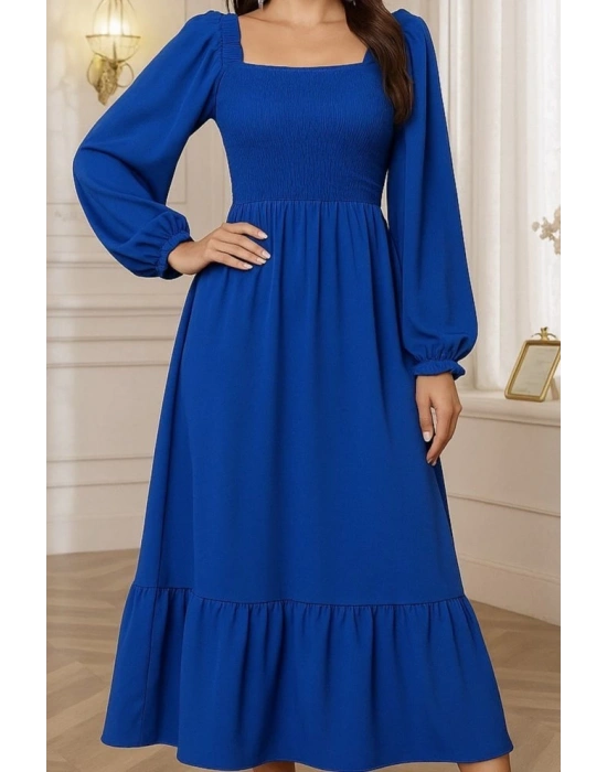 Kadın Uzun Kollu Kare Yakalı Gipeli Uzun Trikoton Elbise