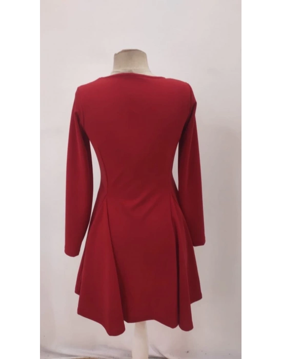 Kadın Uzun Kollu Kare Yakalı Mini Ithal Krep Elbise