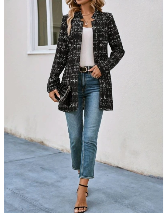 Kadın Uzun Kollu Kırlangıç Yaka önü Açık şanel Ceket