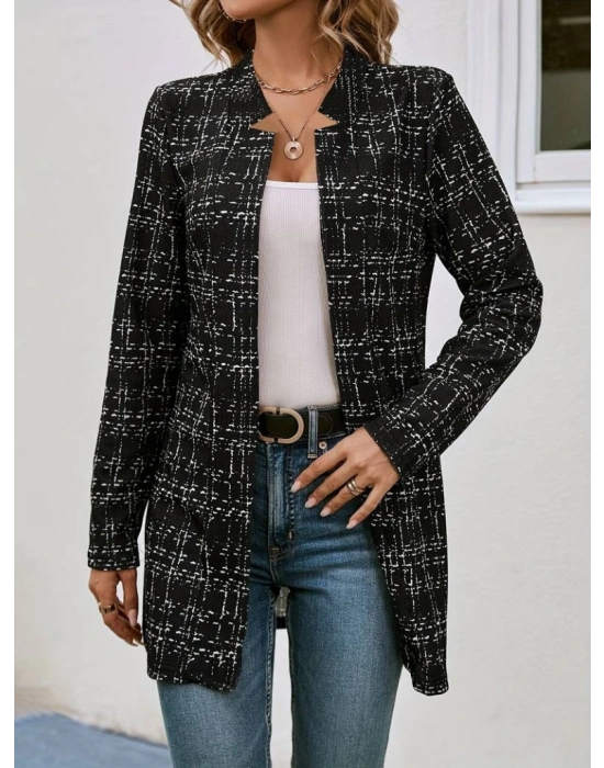 Kadın Uzun Kollu Kırlangıç Yaka önü Açık şanel Ceket