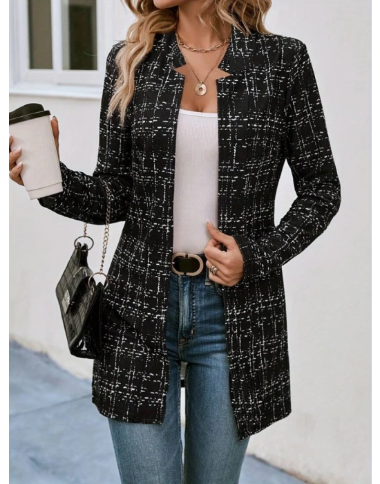 Kadın Uzun Kollu Kırlangıç Yaka önü Açık şanel Ceket