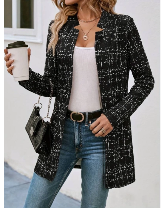 Kadın Uzun Kollu Kırlangıç Yaka önü Açık şanel Ceket