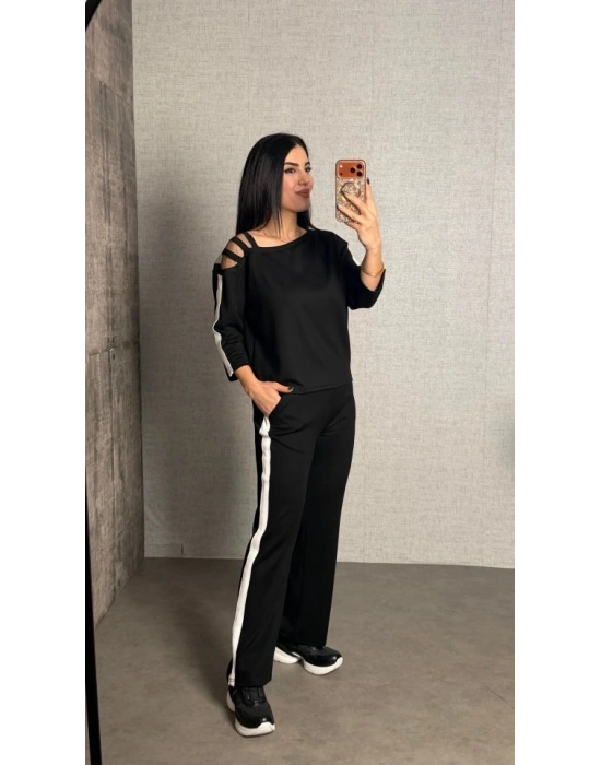 Kadın Uzun Kollu Kolu Tül Yanları şerit Detay Modal Ikili Takım