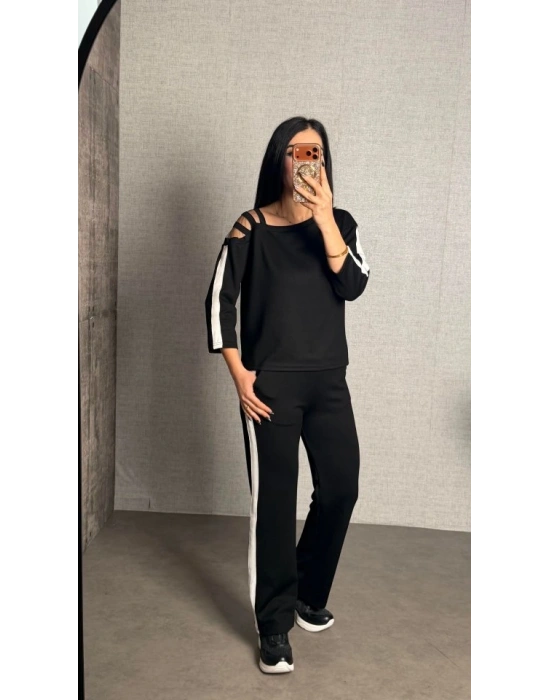 Kadın Uzun Kollu Kolu Tül Yanları şerit Detay Modal Ikili Takım