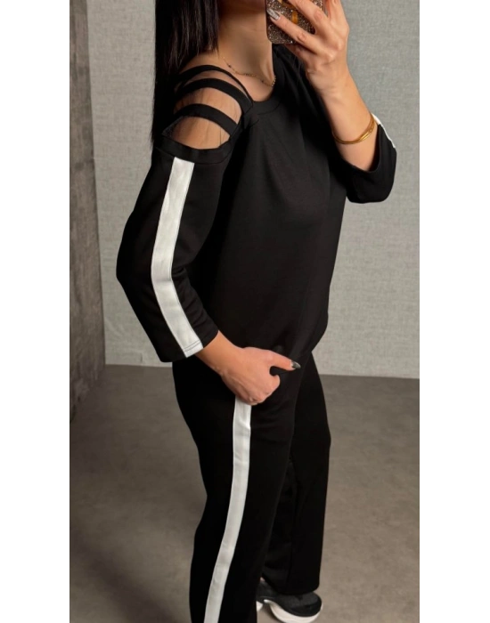 Kadın Uzun Kollu Kolu Tül Yanları şerit Detay Modal Ikili Takım