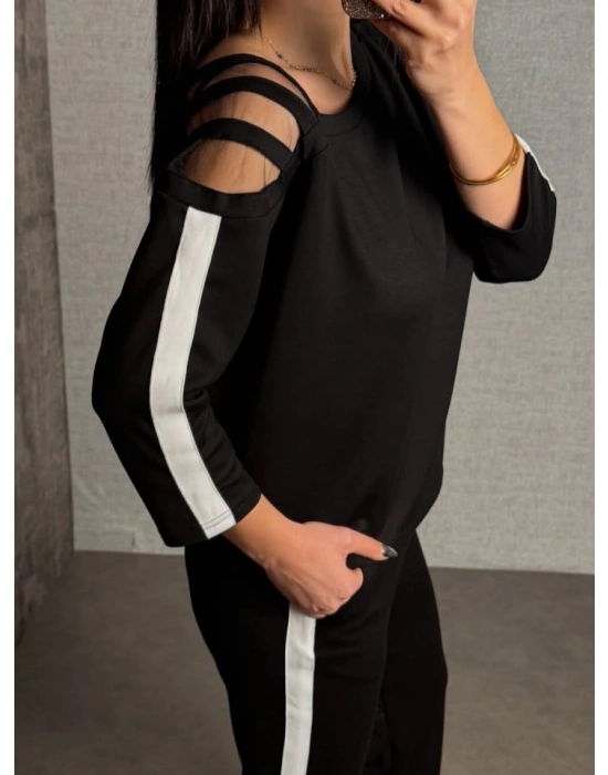 Kadın Uzun Kollu Kolu Tül Yanları şerit Detay Modal Ikili Takım