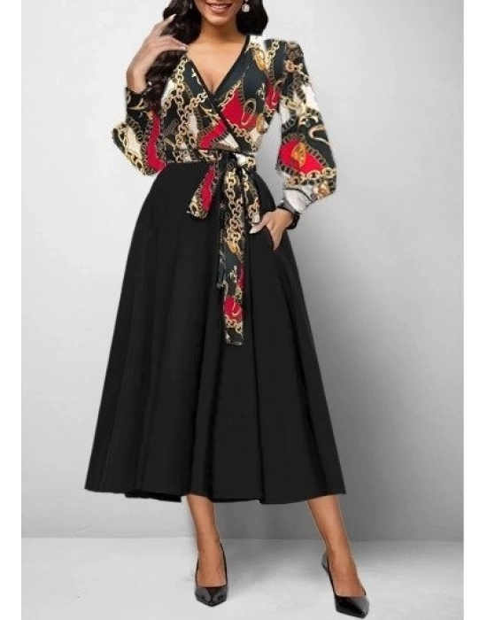 Kadın Uzun Kollu Kruvaze Yaka Dalgıç Krep Midi Boy Elbise