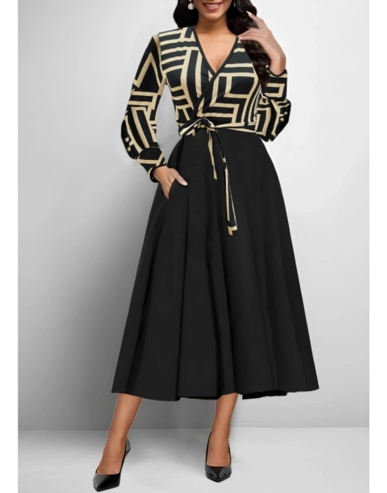 Kadın Uzun Kollu Kruvaze Yaka Dalgıç Krep Midi Boy Elbise