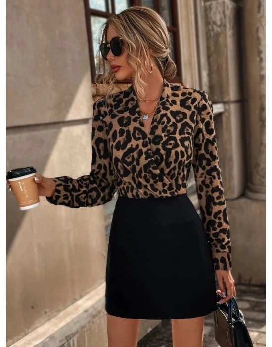 Kadın Uzun Kollu Kruvaze Yaka Krep Mini Boy Elbise