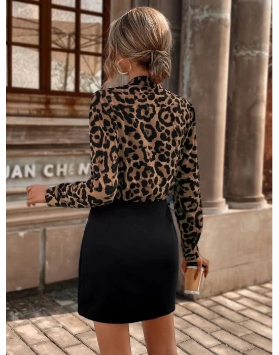 Kadın Uzun Kollu Kruvaze Yaka Krep Mini Boy Elbise