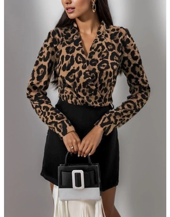 Kadın Uzun Kollu Kruvaze Yaka Krep Mini Boy Elbise