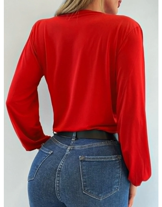 Kadın Uzun Kollu Kruvaze Yaka Sandy Bluz