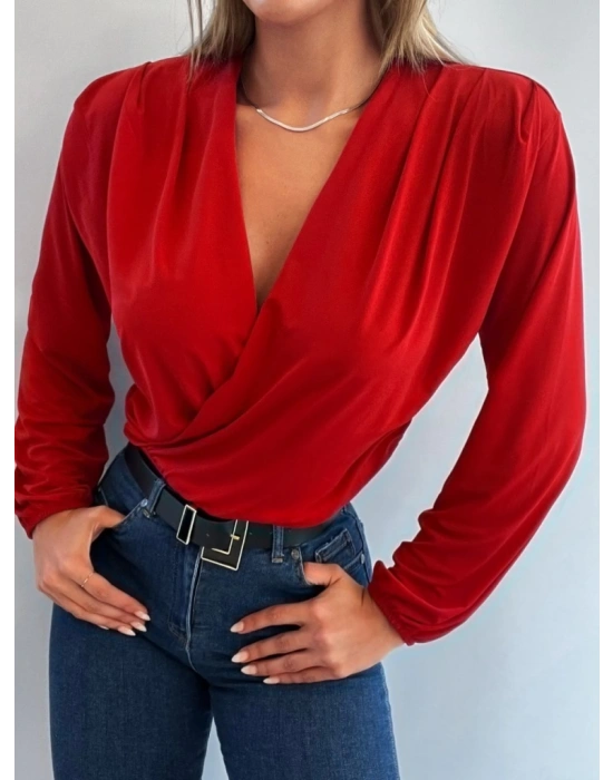 Kadın Uzun Kollu Kruvaze Yaka Sandy Bluz
