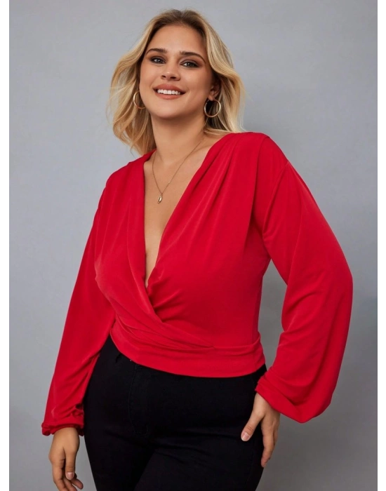 Kadın Uzun Kollu Kruvaze Yaka Sandy Bluz