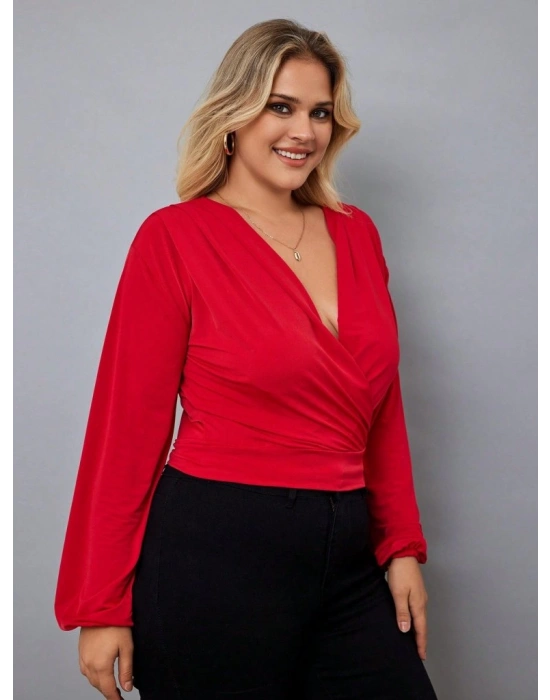 Kadın Uzun Kollu Kruvaze Yaka Sandy Bluz