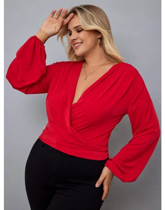 Kadın Uzun Kollu Kruvaze Yaka Sandy Bluz
