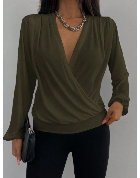 Kadın Uzun Kollu Kruvaze Yaka Sandy Bluz