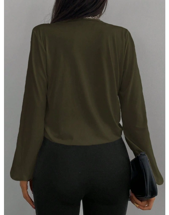 Kadın Uzun Kollu Kruvaze Yaka Sandy Bluz
