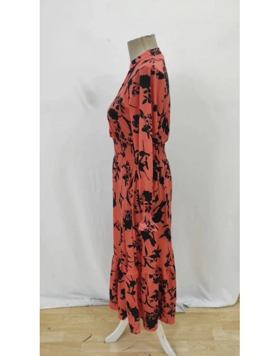 Kadın Uzun Kollu Kruvaze Yakalı çiçek Desenli Maksi Süprem Elbise