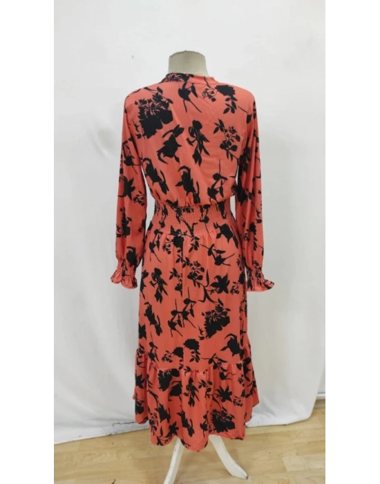 Kadın Uzun Kollu Kruvaze Yakalı çiçek Desenli Maksi Süprem Elbise