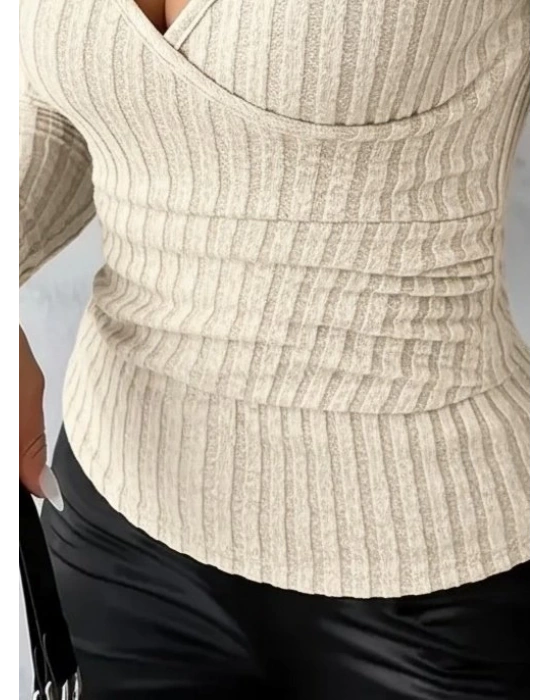 Kadın Uzun Kollu Kruvaze Yakalı Incili şardonlu Kaşkorse Bluz