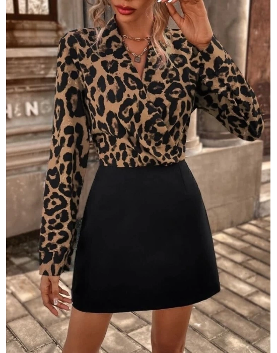 Kadın Uzun Kollu Kruvaze Yakalı üst Dalgıç Alt Ithal Krep Mini Elbise