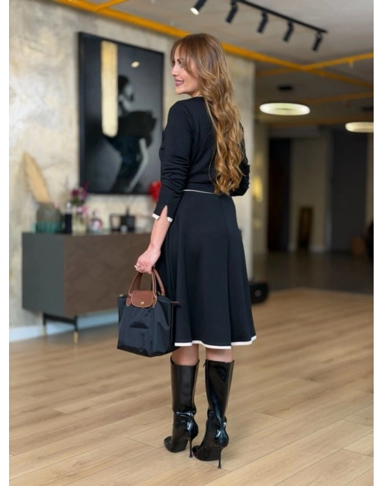 Kadın Uzun Kollu Kuşak Dahil Midi Boy Lbise