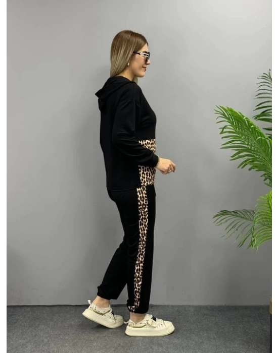Kadın Uzun Kollu Leopar Detay Sweat Ve Yanı Leopar şerit Detay Pantolon Ikili Takım