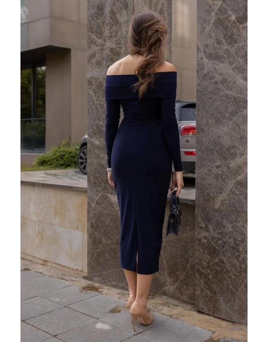 Kadın Uzun Kollu Madonna Yaka Düğüm Büzgü Detay Maxi Boy Elblbise