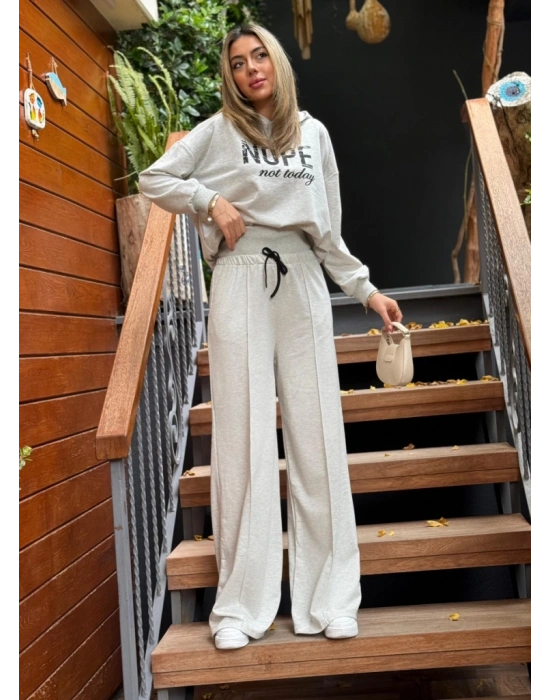 Kadın Uzun Kollu Nope Baskılı Beli Ribanalı Ikili Takım