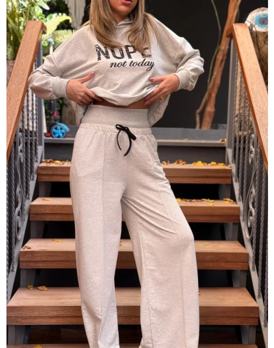 Kadın Uzun Kollu Nope Baskılı Beli Ribanalı Ikili Takım