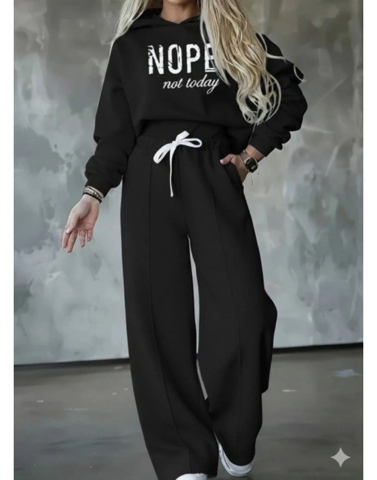 Kadın Uzun Kollu Nope Baskılı Beli Ribanalı Ikili Takım