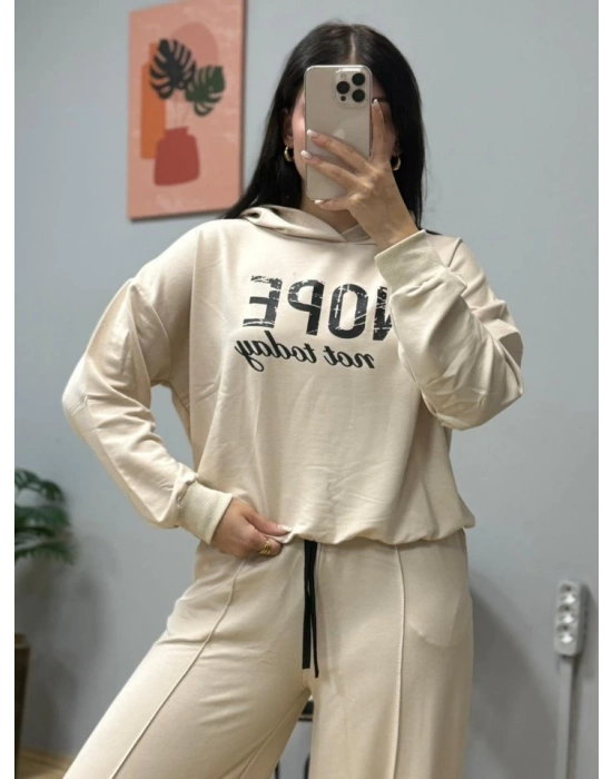 Kadın Uzun Kollu Nope Baskılı Beli Ribanalı Ikili Takım