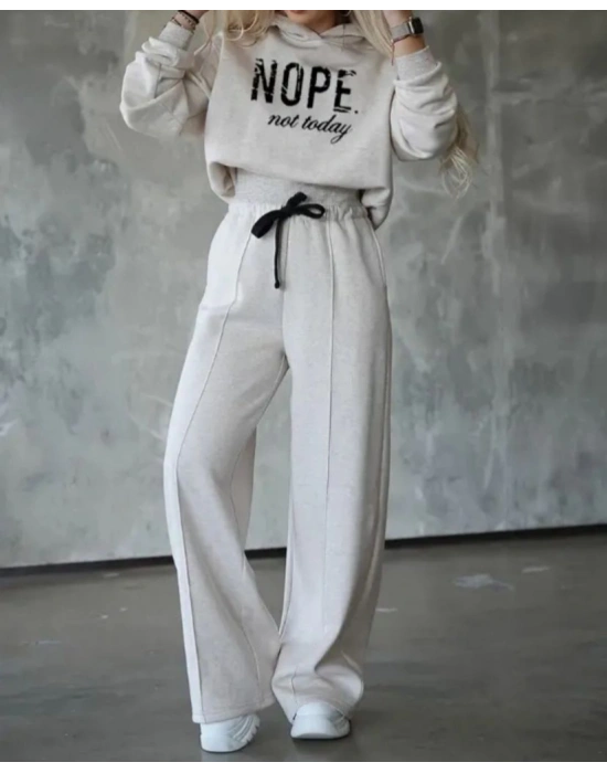 Kadın Uzun Kollu Nope Baskılı Beli Ribanalı Ikili Takım