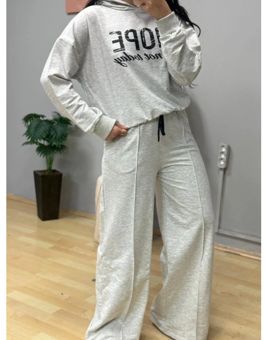 Kadın Uzun Kollu Nope Baskılı Beli Ribanalı Ikili Takım