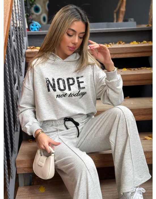 Kadın Uzun Kollu Nope Baskılı Beli Ribanalı Ikili Takım