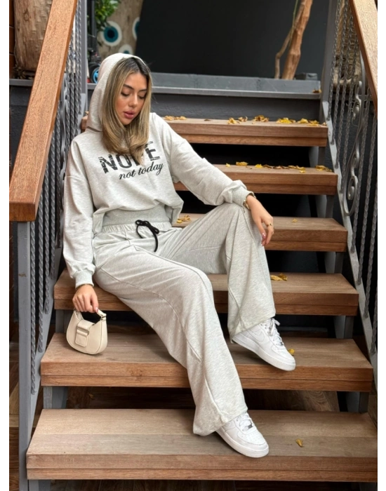 Kadın Uzun Kollu Nope Baskılı Beli Ribanalı Ikili Takım