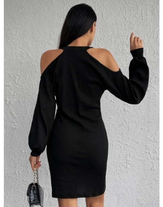 Kadın Uzun Kollu Omuzları Açık Boyundan şerit Detay Kaşkorse Elbise