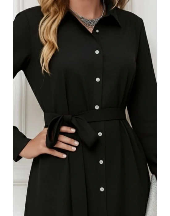 Kadın Uzun Kollu ön Kısım Kısım Arka Kısım Uzun Trikoton Gömlek Elbise