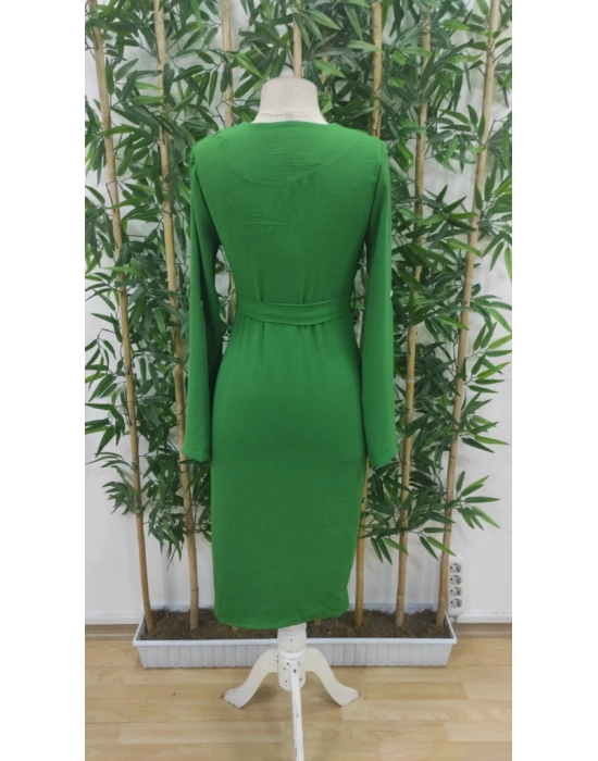 Kadın Uzun Kollu önden Düğmeli Beli Kuşaklı Aerobin Midi Elbise