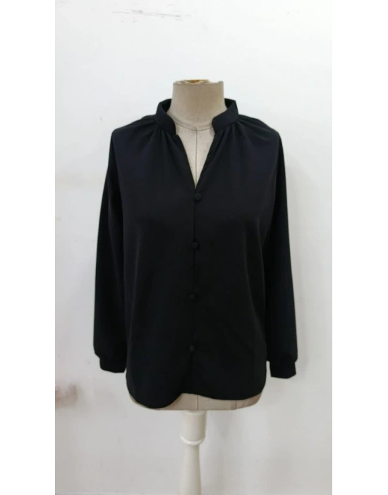 Kadın Uzun Kollu önden Düğmeli Hakim Yaka Ithal Krep Bluz