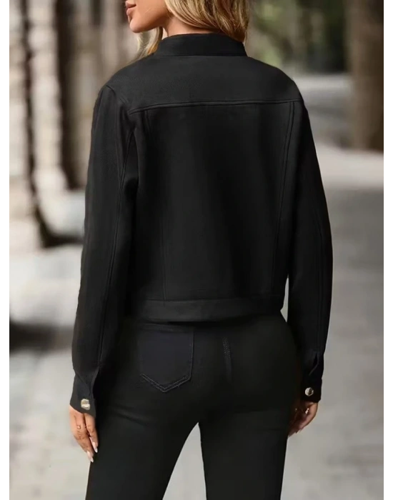 Kadın Uzun Kollu önden Düğmeli Kısa Süet Ceket