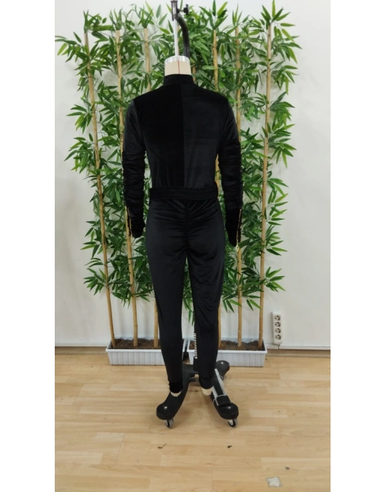 Kadın Uzun Kollu önden Fermuar Detaylı Kemerli Kadife Tulum