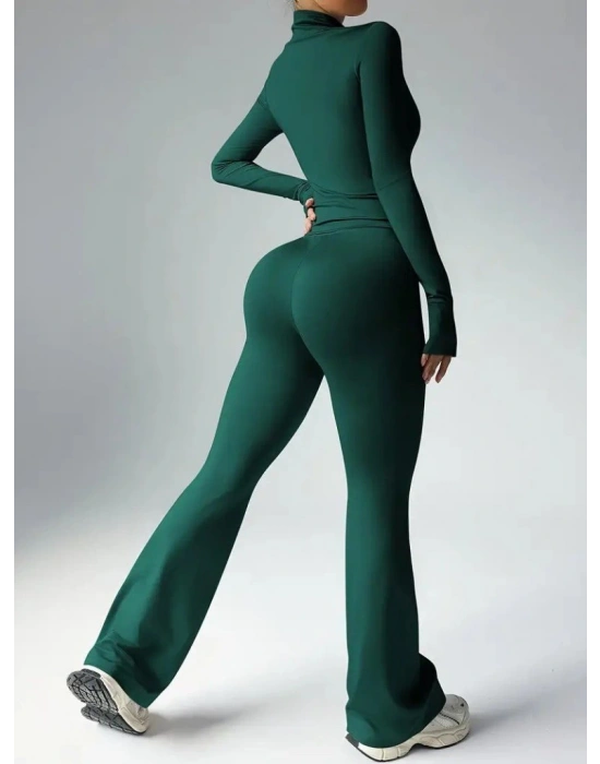 Kadın Uzun Kollu önden Fermuarlı Kısa Dalgıç Bluz Ve Pantolon Ikili Takım