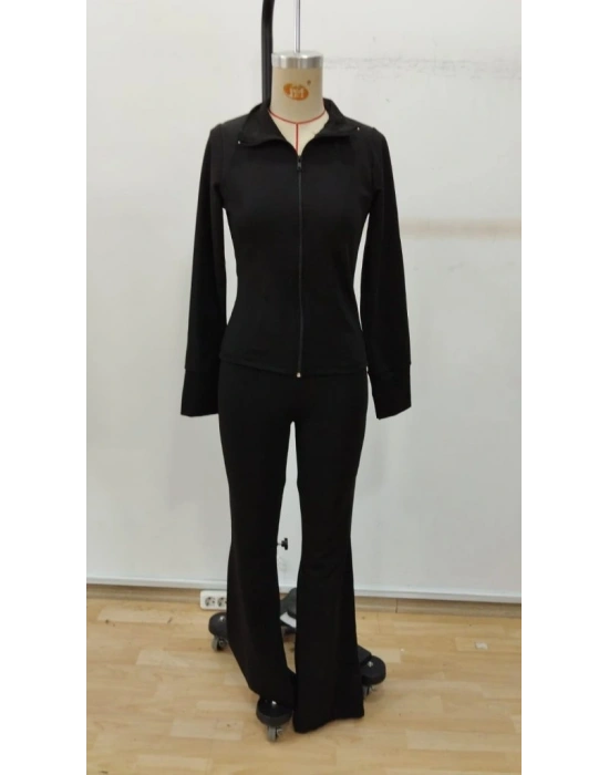 Kadın Uzun Kollu önden Fermuarlı Kısa Dalgıç Bluz Ve Pantolon Ikili Takım