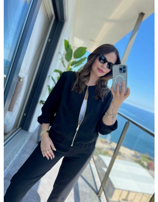 Kadın Uzun Kollu önden Fermuarlı Modal Ceket Ve Pantolon Ikili Takım