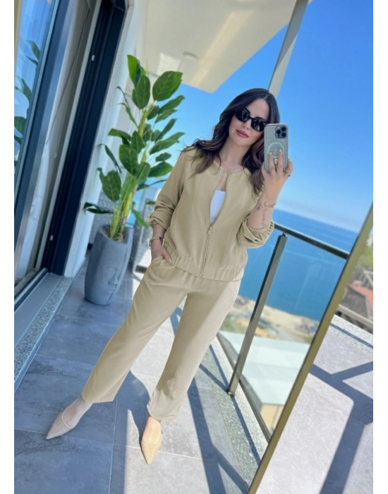 Kadın Uzun Kollu önden Fermuarlı Modal Ceket Ve Pantolon Ikili Takım