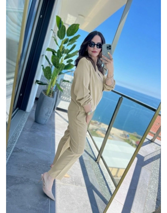 Kadın Uzun Kollu önden Fermuarlı Modal Ceket Ve Pantolon Ikili Takım